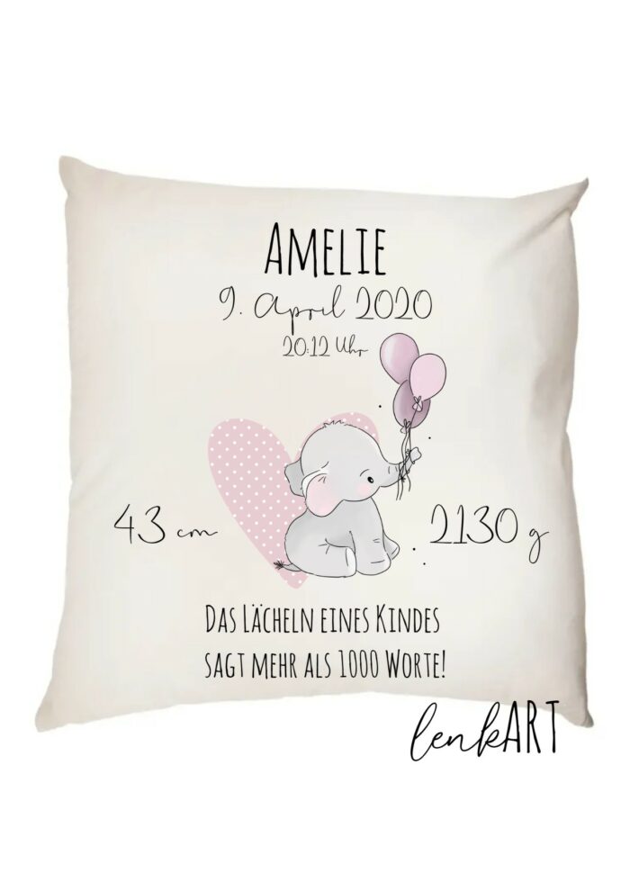 Kissen Babyelefant rosa – Bild 2