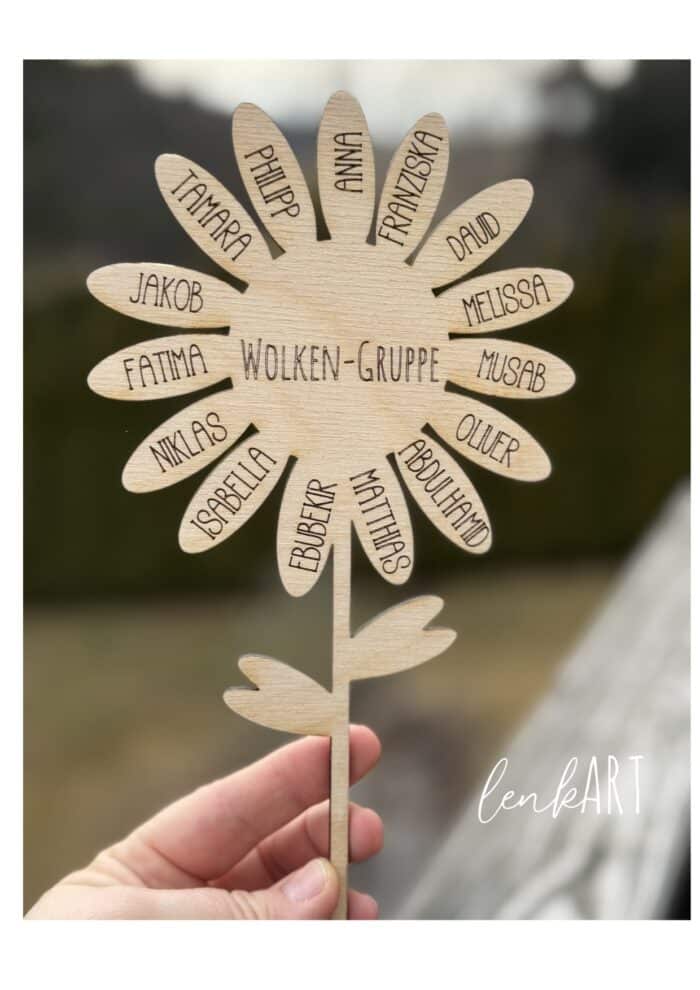 Blume mit Namen aus Holz – Bild 3
